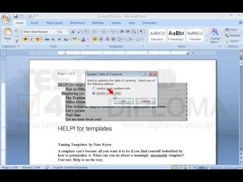 Update all the fields of the Table of Contents which appear at the beginning of the document. Update all the fields of the Table of Contents which appear at the beginning of the document.