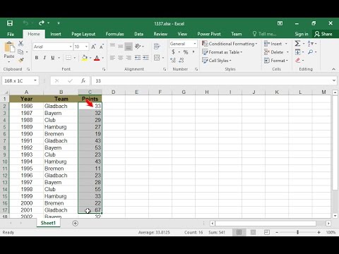 Apply conditional formatting in the cell range C2:C21. Format the teams which have received up to 30 points with red font and the teams which have received 31 or more points with blue font. Apply conditional formatting in the cell range C2:C21. Format the teams which have received up to 30 points with red font and the teams which have received 31 or more points with blue font.