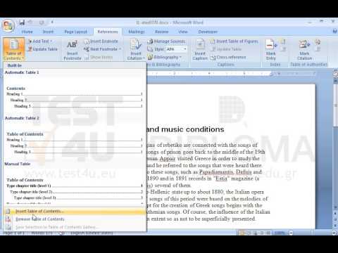 At the beginning of the document create a Custom Table of Contents with the default settings. At the beginning of the document create a Custom Table of Contents with the default settings.