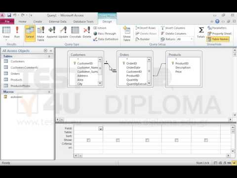 Create a query that will display only the OrderDate field from the Orders table, the Customer_Surname field from the Customers table and the Description field from the Products table.
Make sure the fields are displayed in the above order and all records of the Orders table are displayed even if there are not matching records in the Customers and Products tables. Save the query. Create a query that will display only the OrderDate field from the Orders table, the Customer_Surname field from the Customers table and the Description field from the Products table.
Make sure the fields are displayed in the above order and all records of the Orders table are displayed even if there are not matching records in the Customers and Products tables. Save the query.
