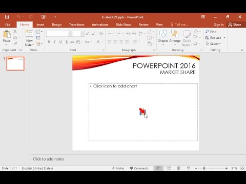 Insert a column chart using the default options on the current slide. Make sure the slide displays the following data:PowerPointOthers200280%20%200390%10% 
Save and close the presentation.