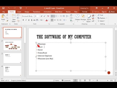 You can see a text box on the first slide of the presentation. Replace the text Word with the text Text Editing and the text Excel with the text Worksheets.