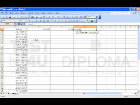 Insert the appropriate function in the cell range B1:B50 that rounds the values of column A to 4 decimal places. Insert the appropriate function in the cell range C1:C50 that rounds the values of column A to 2 decimal places. Insert the appropriate function in the cell range D1:D50 that rounds the values of column A to the left of the decimal point.