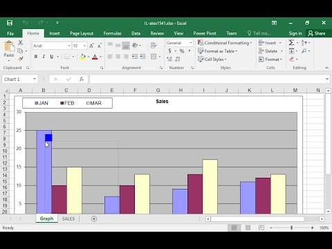 Navigate to the IL-ates\Excel folder on the desktop and find the image brick1.gif. Set the image as filling on JAN data of the chart. Repeat for FEB data with the image brick2.gif and for MAR data with the image brick3.gif. The images should not be stretched.