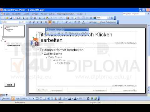 Löschen Sie nur die dreifarbigen Grafiken des Hintergrunds vom Folienmaster. Die Grafik soll auf dem Titelmaster sichtbar sein. Löschen Sie nur die dreifarbigen Grafiken des Hintergrunds vom Folienmaster. Die Grafik soll auf dem Titelmaster sichtbar sein.