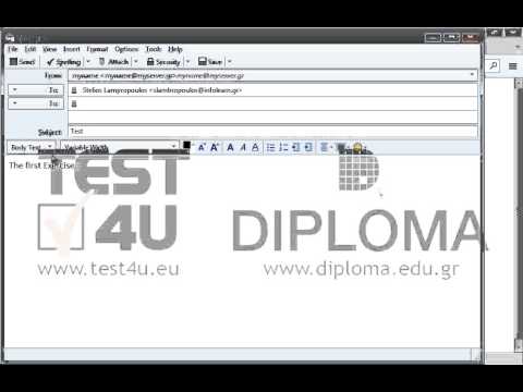 Create a new email message with subject Test
enter the text The first exercise in the main body of the message and send it to Stelios Lambropoulos. The word first should be displayed in bold and the word exercise in italics. Create a new email message with subject Test
enter the text The first exercise in the main body of the message and send it to Stelios Lambropoulos. The word first should be displayed in bold and the word exercise in italics.
