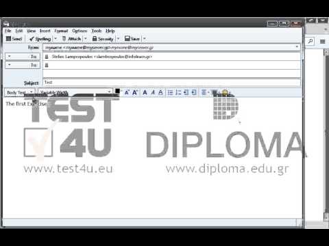 Create a new email message with subject Test
enter the text The first exercise in the main body of the message and send it to Stelios Lambropoulos. The word first should be displayed in bold and the word exercise in italics.