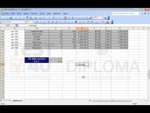 In the cell E116 enter a function that calculates the average cost of the products displayed in the cell range Å3:Å110.