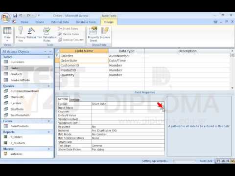 Use the month/day/year form which displays each item in two digits (e.g. 07/14/13) to set an input mask to the OrderDate field of the Orders table. Save and close the table. Use the month/day/year form which displays each item in two digits (e.g. 07/14/13) to set an input mask to the OrderDate field of the Orders table. Save and close the table.