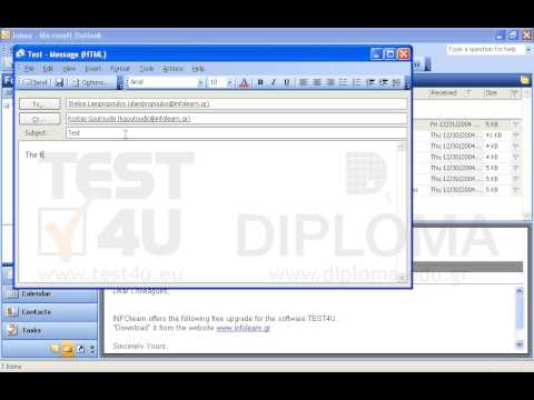 Create a new email message with the subject Test and the text The first exercise in the main body of the email. Then send it to Stelios Lampropoulos sending a carbon copy (Cc) to Kostas Goutoudis.