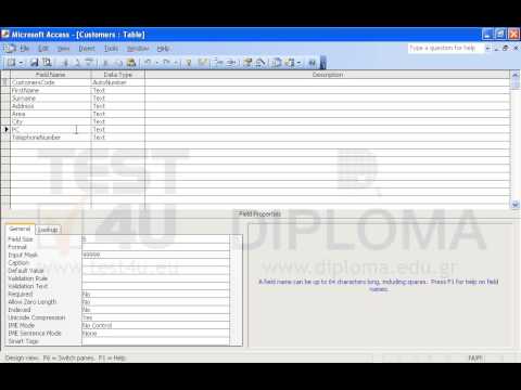 In the PC field of the Customers table set the appropriate property to require data entry in this field. Use 54645 as default value of the field. Save and close the table.