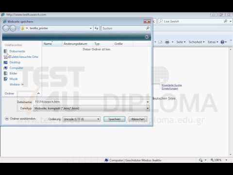 Speichern Sie die aktuelle Webseite im Ordner TEST4U_IE, der sich auf dem Desktop befindet, als komplette Webseite unter dem Namen test.htm 
