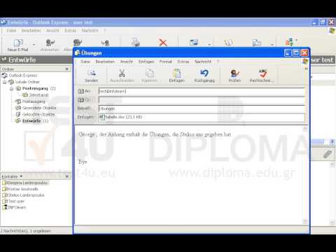 Entfernen Sie die angehängte Datei der Nachricht mit dem Betreff Übungen, die sich im Ordner Entwürfe befindet; Senden Sie dann die Nachricht an die E-Mail-Adresse test@infolearn.gr ab. 