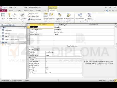 Set the CopyCode field on the Rents table as primary key. Save and close the table.