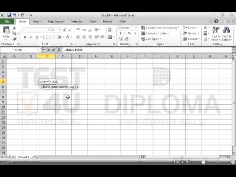 Use the function date(), to insert the date 9 July 1968 in the cell C5. Use the function date(), to insert the date 9 July 1968 in the cell C5.