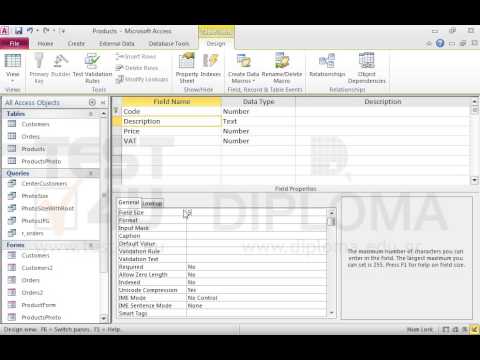 In the Products table change the size of the Description field to 5 characters. Open the table in Datasheet View.