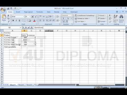 The current document includes an embedded worksheet. Navigate to the cell B2 and change the text Quest into Questions
Make sure that the entire column B is displayed without changing the width of the rest of the columns.