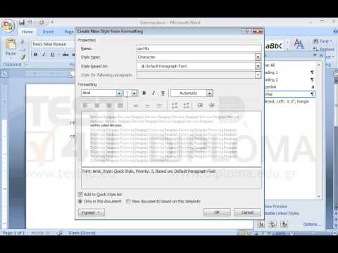 Create a new character style and save it as cert4u using the following font styles: 13pt, Arial, bold. Then apply the new style on the word cert4u which appears on the first line of the document.