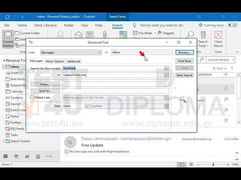 Use the Find command to locate all email messages in your Inbox (and in its subfolders) which display the word Secretary in their subject fields (do not close the Find dialog window). Use the Find command to locate all email messages in your Inbox (and in its subfolders) which display the word Secretary in their subject fields (do not close the Find dialog window).
