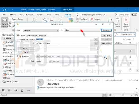 Use the Find command to locate all email messages in your Inbox (and in its subfolders) which display the word Secretary in their subject fields (do not close the Find dialog window).