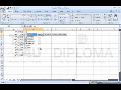 Format the cell range B1:B10 so that numbers are displayed with 4 decimal places and a thousand separator. Then insert the appropriate function in this cell range to display the difference in days between the date in column A and the current date and time.