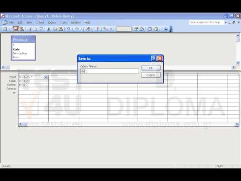 Create a new query named del1 that deletes all records from the Products table. Run the query. Create a new query named del1 that deletes all records from the Products table. Run the query.