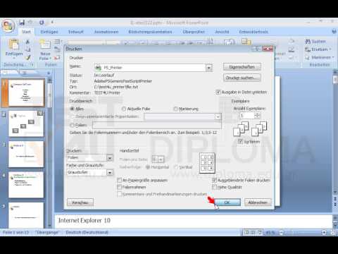Drucken Sie die gesamte Präsentation auf dem Standarddrucker in einer Datei unter dem Namen meindruck6.prn im Ordner TEST4UFolder, der sich auf dem Desktop befindet aus. 