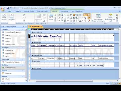 Ändern Sie den Berichtskopf des Berichts KundenBericht von KundenBericht auf Bericht für alle Kunden, ohne die Formatierung zu ändern. Vergrößern Sie die Feldbreite, so dass der ganze Text angezeigt wird. Speichern Sie den Bericht, schließen Sie ihn aber nicht. Ändern Sie den Berichtskopf des Berichts KundenBericht von KundenBericht auf Bericht für alle Kunden, ohne die Formatierung zu ändern. Vergrößern Sie die Feldbreite, so dass der ganze Text angezeigt wird. Speichern Sie den Bericht, schließen Sie ihn aber nicht.