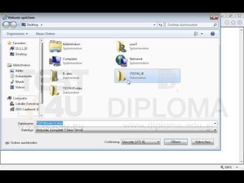 Speichern Sie die aktuelle Webseite im Ordner TEST4U_IE, der sich auf dem Desktop befindet, als komplette Webseite unter dem Namen test.htm Speichern Sie die aktuelle Webseite im Ordner TEST4U_IE, der sich auf dem Desktop befindet, als komplette Webseite unter dem Namen test.htm