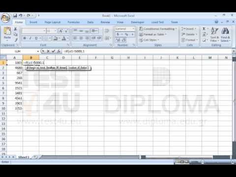 Enter the appropriate function in the cell B1, so that if the value in the cell (A1) is higher than 5000, the function will return 1. If the value in the cell A1 is less than or equal to 5000, the function will return 0. Reproduce the function up to the cell B10.