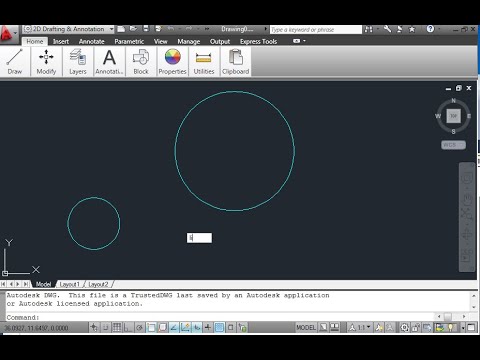 Insert the four tangent lines between the two circles. Save the drawing. Insert the four tangent lines between the two circles. Save the drawing.
