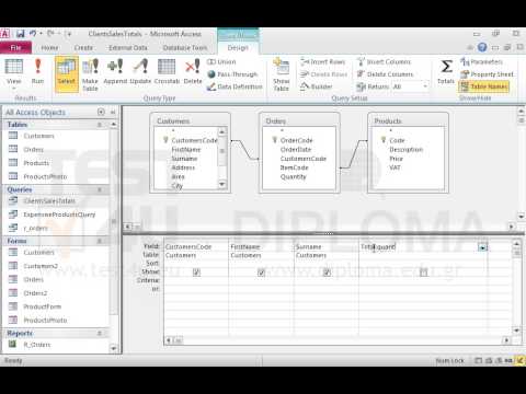 Insert a new field named Total in the ClientsSalesTotals query that will sum up the sales values (quantities by prices) for every client. Also, apply the appropriate relationship between the two tables. Save the changes.
