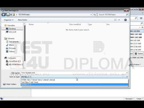 Save the message with subject Free Update located in your Inbox, as text file (*.txt), using the name Free Update to the TEST4UFolder folder on your desktop.