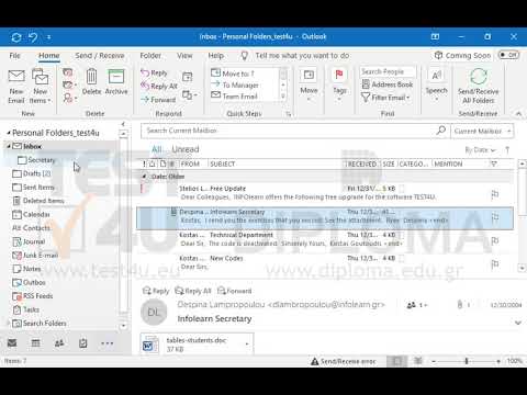 Copy the email with the subject Infolearn Secretary located in your Inbox to the Secretary subfolder.