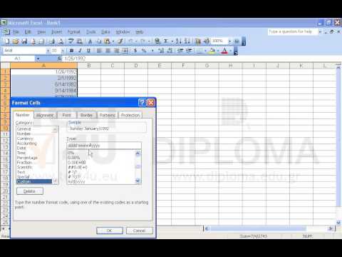 Format the cell range A1:A10 so that the date is displayed as follows: day written in full, a space, month written in full, a space, year in 4 digits, a division slash (/), the day of the month in two digits.