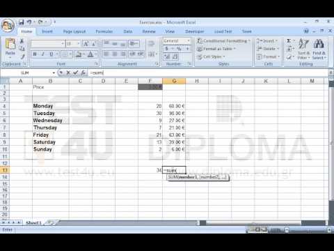 Navigate to the cell G13 and insert there the appropriate function to display the sum of the values appearing in the cell range G4:G10. Then, save changes. Navigate to the cell G13 and insert there the appropriate function to display the sum of the values appearing in the cell range G4:G10. Then, save changes.