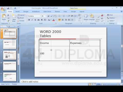 Change the width of the first column of the table which appears on the seventh slide.