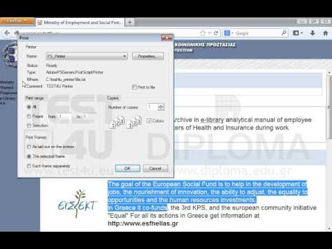 Print only the frame of the text The goal of the European Social Fund.... to the default printer.