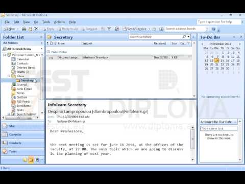 Move the email displayed in the Secretary subfolder into the Sent Items folder. Move the email displayed in the Secretary subfolder into the Sent Items folder.