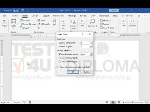 Insert a table with 13 columns and 15 rows into the already opened document. Insert a table with 13 columns and 15 rows into the already opened document.