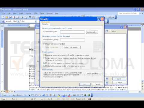Define the word cert4u as modification password and the word TEST4U as open password for the displayed document. Define the word cert4u as modification password and the word TEST4U as open password for the displayed document.