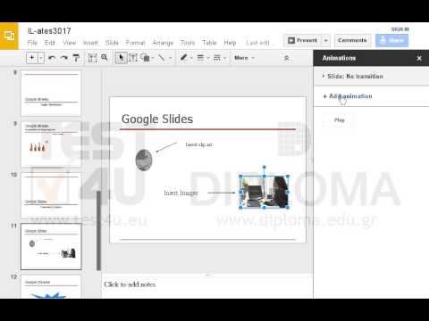 Navigate to the Google Slides slide. Then, apply the fade in effect to the Secretariat image so that it is displayed automatically after previous.
