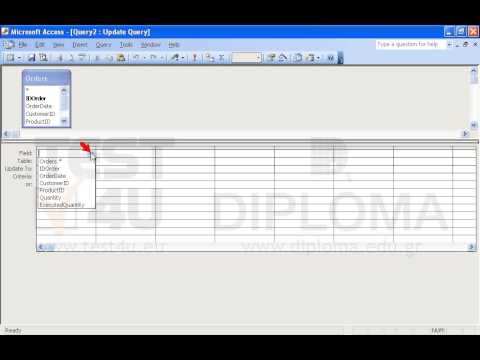 Create a new query to update the ExecutedQuantity field with the value of the Quantity field of the Orders table where the date of order is less than or equal to 01/31/2004. Save the query under the name ExecutedQuantity. Create a new query to update the ExecutedQuantity field with the value of the Quantity field of the Orders table where the date of order is less than or equal to 01/31/2004. Save the query under the name ExecutedQuantity.