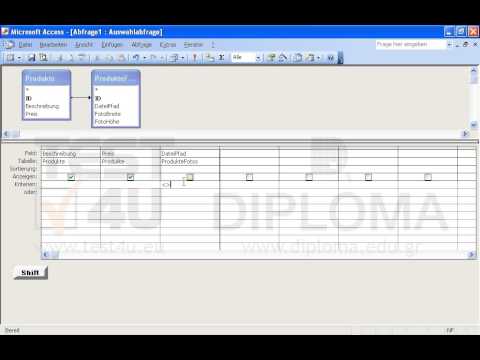 Erstellen Sie eine neue Abfrage, die auf den Feldern Beschreibung und Preis der Tabelle Produkte und dem Feld DateiPfad der Tabelle ProdukteFotos basieren soll. Wenden Sie auf das Feld DateiPfad ein Kriterium an, das alle Datensätze mit einem Foto abrufen soll. Beim Ausführen der Abfrage werden nur die Felder Beschreibung und Preis (nach dieser Reihenfolge) angezeigt. Speichern Sie die Abfrage unter dem Namen a1 und schließen Sie sie. 