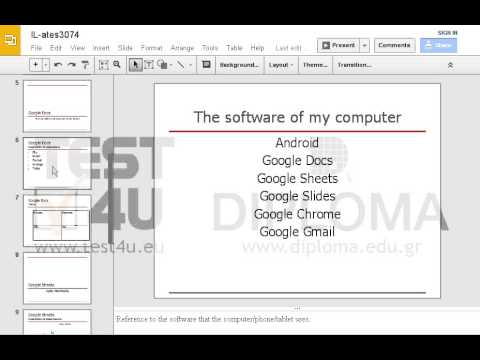 Change auto numbering into bullets in the text box of the slide titled Google Docs Presentation of some menus.
