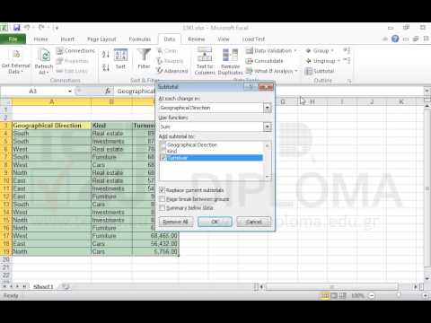 Calculate the subtotals of the turnover, for each change in Geographical Direction within the cell range A3:C19. Calculate the subtotals of the turnover, for each change in Geographical Direction within the cell range A3:C19.