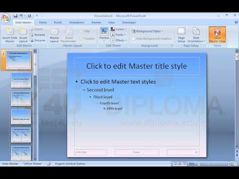 Create a new presentation and set the Daybreak customised color as background into all slides of the slide master. Then save it as template named mytemplate to the TEST4UFolder folder of your desktop.