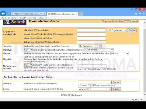 Suchen Sie über die Erweiterte Suche nach den Webseiten, die einen Link zur Webseite www.test4u.gr/index.php enthalten. Bevor Sie auf Absenden drücken, stellen Sie sich sicher, dass die Seite mit den Ergebnissen angezeigt wird. Suchen Sie über die Erweiterte Suche nach den Webseiten, die einen Link zur Webseite www.test4u.gr/index.php enthalten. Bevor Sie auf Absenden drücken, stellen Sie sich sicher, dass die Seite mit den Ergebnissen angezeigt wird.