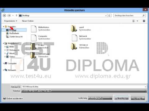 Speichern Sie die aktuelle Webseite im Ordner TEST4U_IE, der sich auf dem Desktop befindet, als komplette Webseite unter dem Namen test.htm Speichern Sie die aktuelle Webseite im Ordner TEST4U_IE, der sich auf dem Desktop befindet, als komplette Webseite unter dem Namen test.htm