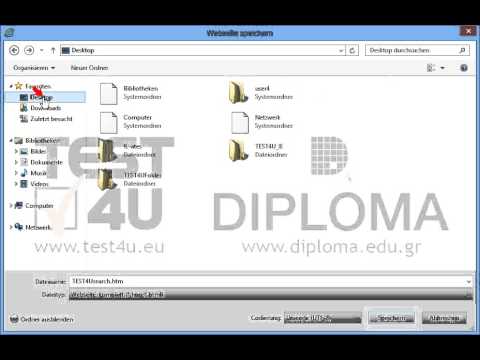 Speichern Sie die aktuelle Webseite im Ordner TEST4U_IE, der sich auf dem Desktop befindet, als komplette Webseite unter dem Namen test.htm 